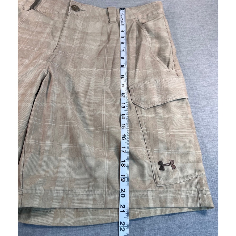 Under Armour Mens HeatGear Plaid Cargo Shorts Tan Loose Fit Size 40 - Picture 5 of 10